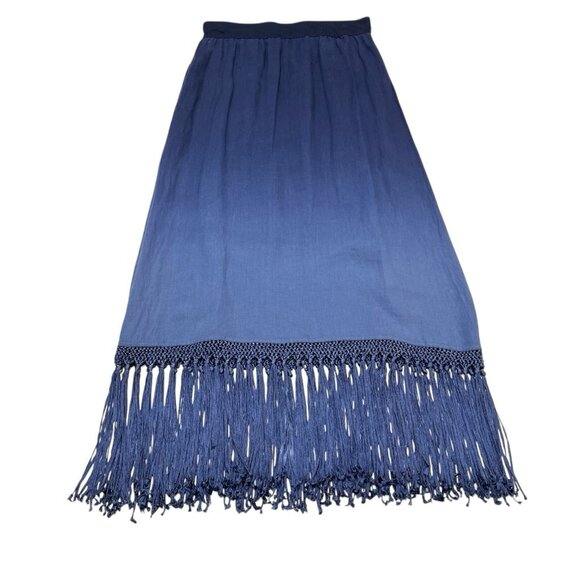 Chicos Skirt Womens 0 S Blue Ombre Linen Maxi Fringe Beachy Boho Hippie Festival - Picture 2 of 8